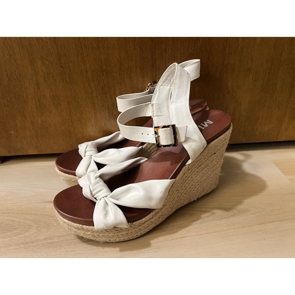 Mia Size 10‎ Women's High Wedge Heel Espadrille Sandals White Tan Bow Accent